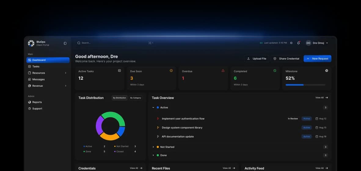 BluOps client portal dashboard preview